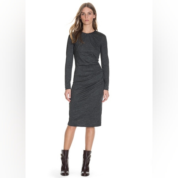 Country Road Dresses Country Road Linen Grey Long Sleeve Tuck Neck